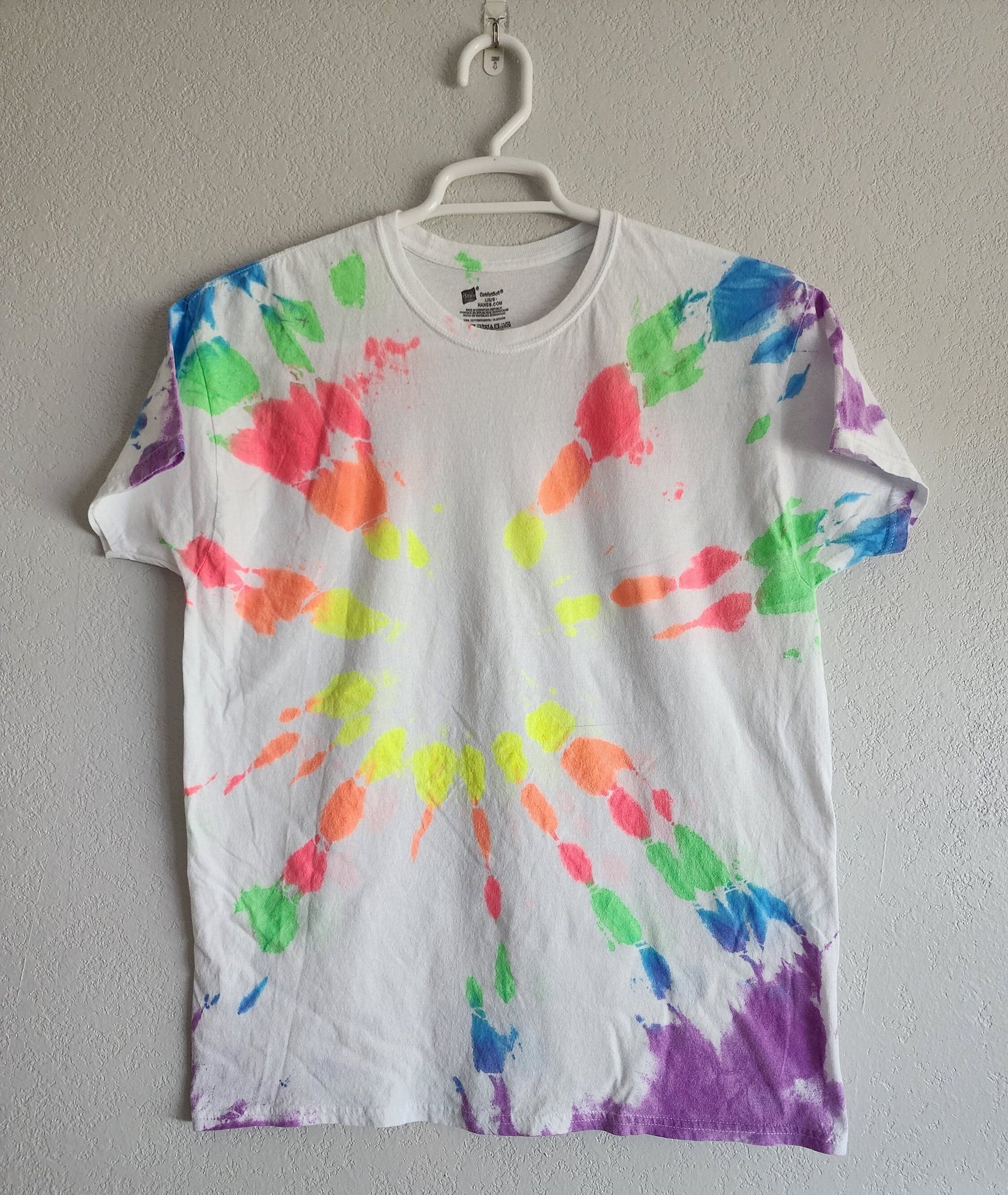 Neon Burst Tie Dye T Shirt Customizable Unisex Size L