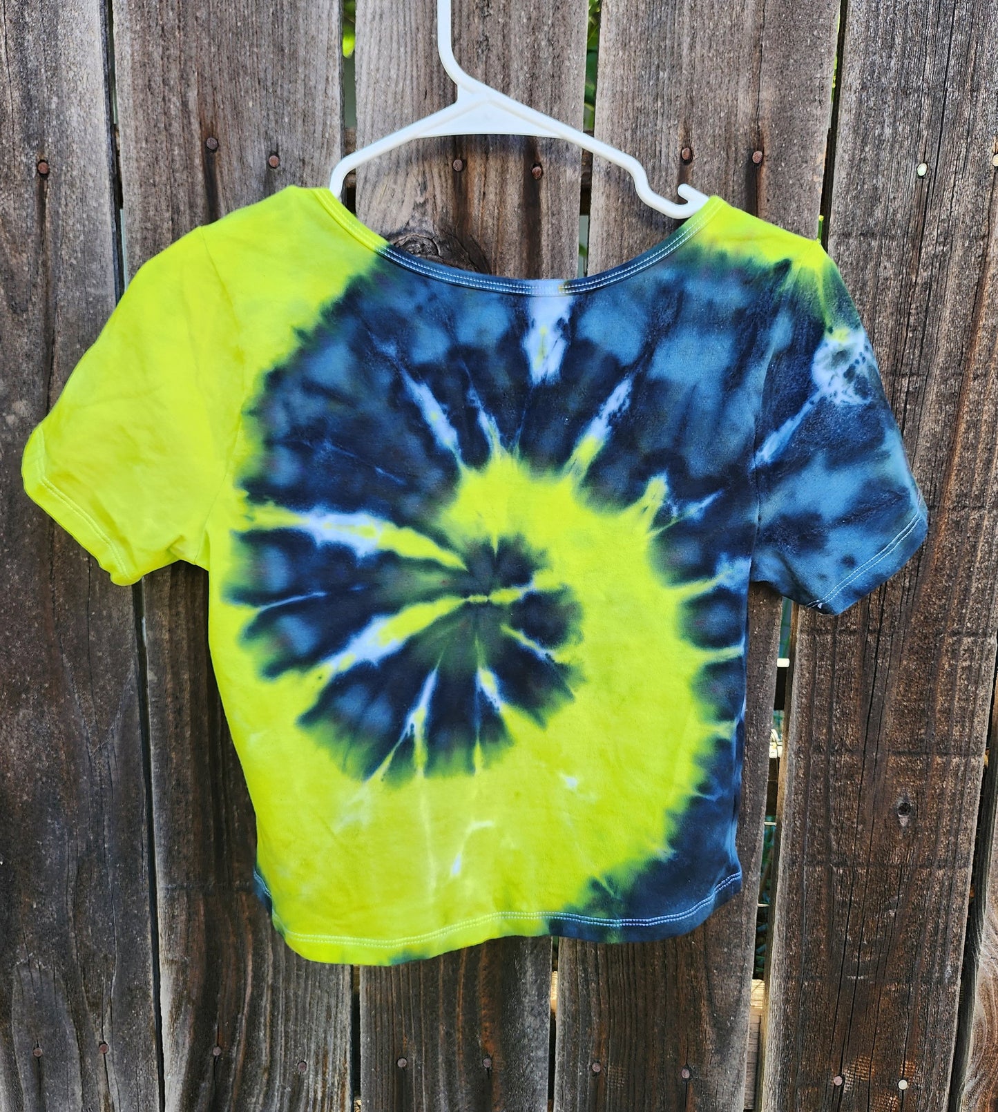 Neon Yellow & Black Tie Dye Crop Shirt Juniors Size XL