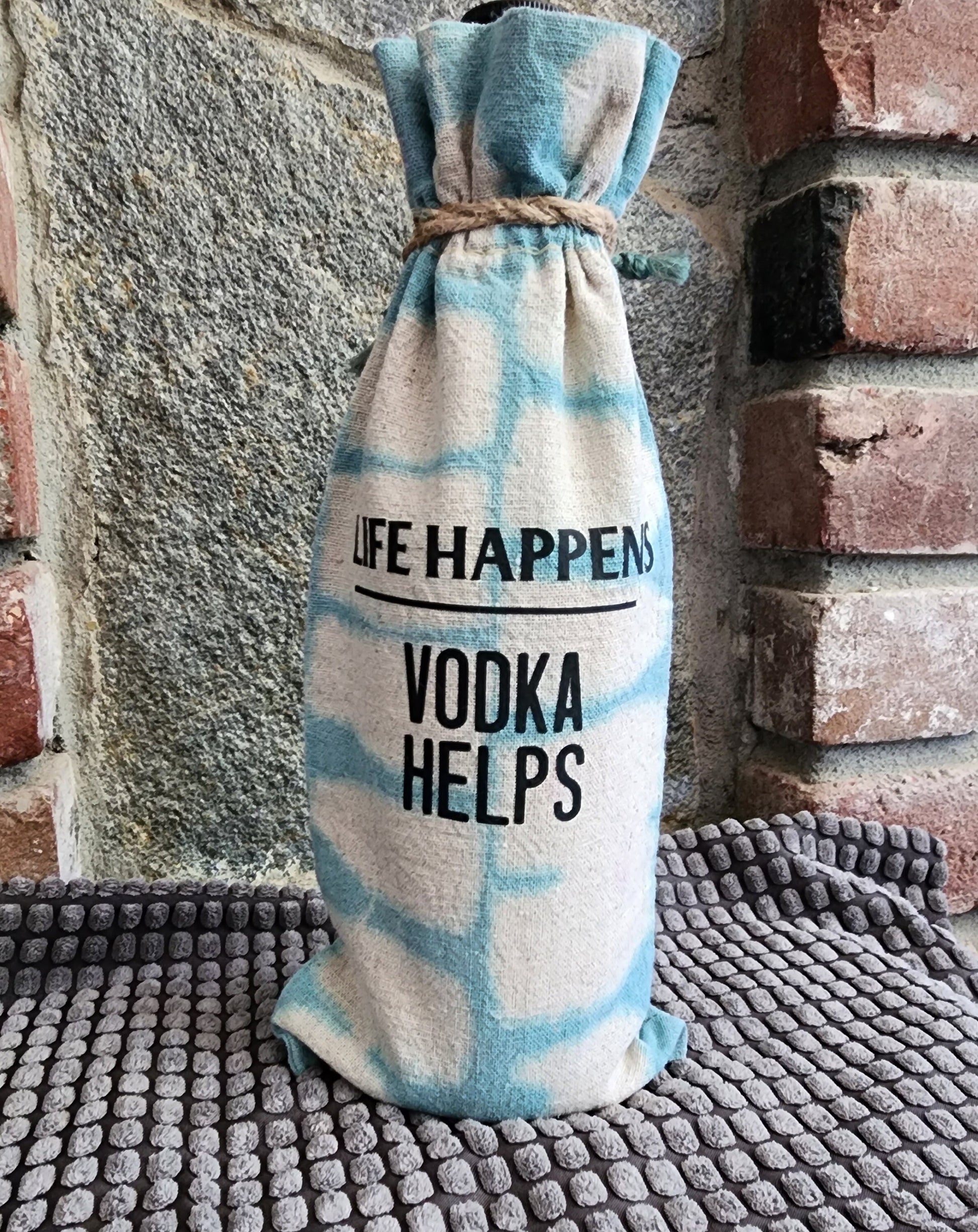 Tie Dye Bottle Gift Bag, Fabric Gift Bag, Alcohol, Life Happens Vodka Helps