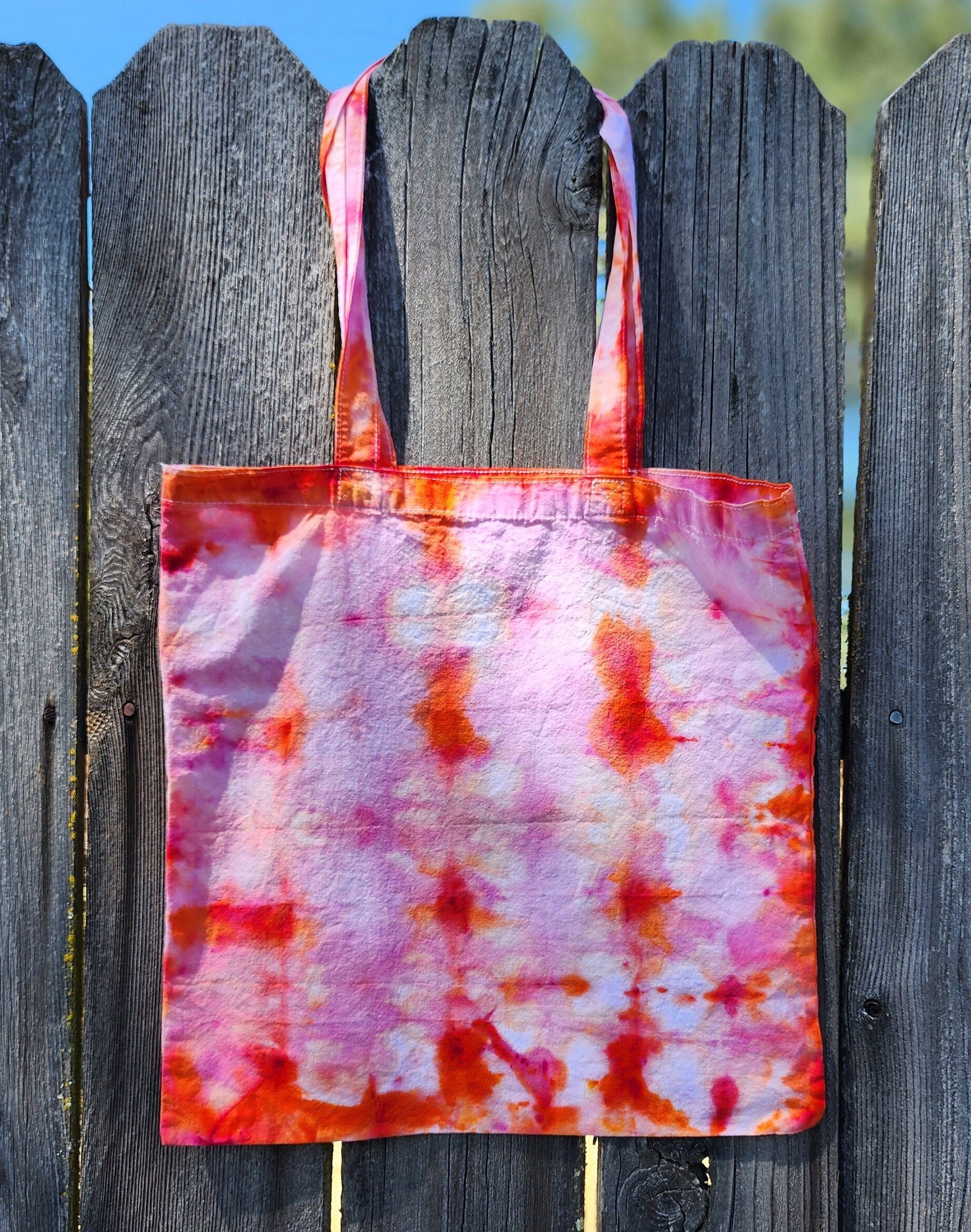 Red Orange Grid Tie Dye Tote Bag Customizable