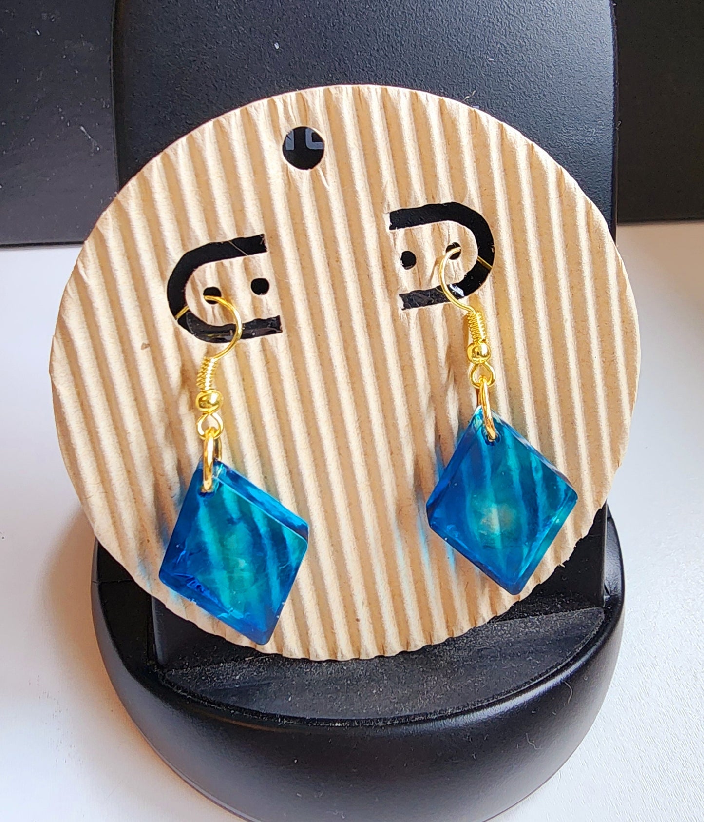 Blue Diamond Drop Resin Earrings