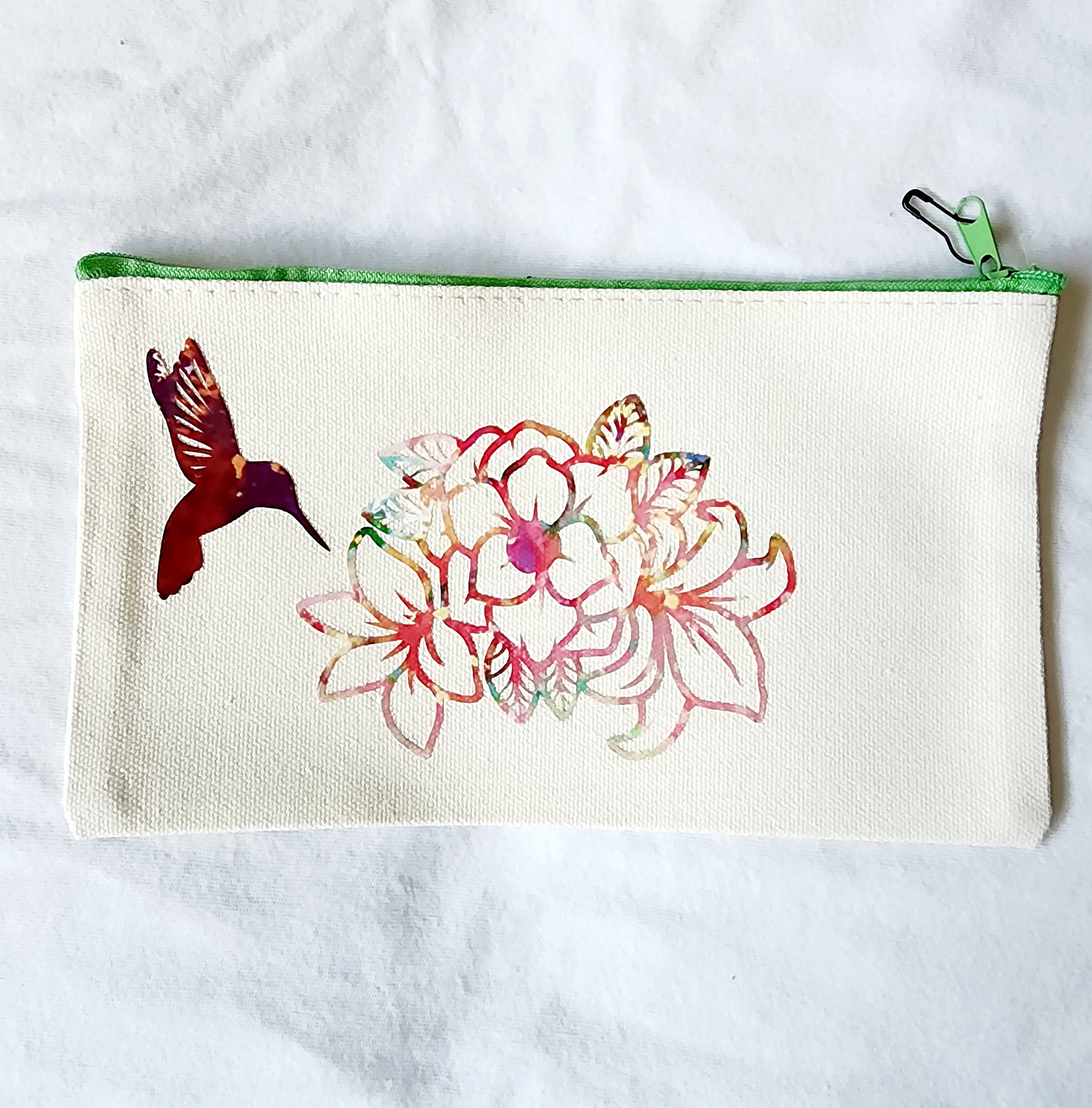 Hummingbird and Flower Customizable Makeup Bag, Toiletry Bag, pencil bag, small zip bag