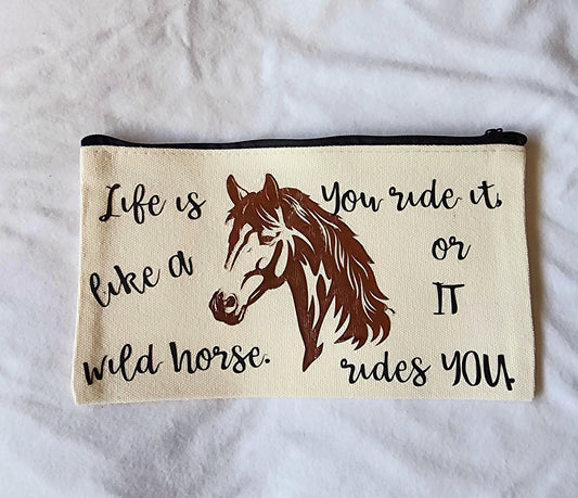 Life is Like a Wild Horse Customizable Makeup Bag, Toiletry Bag, pencil bag, small zip bag