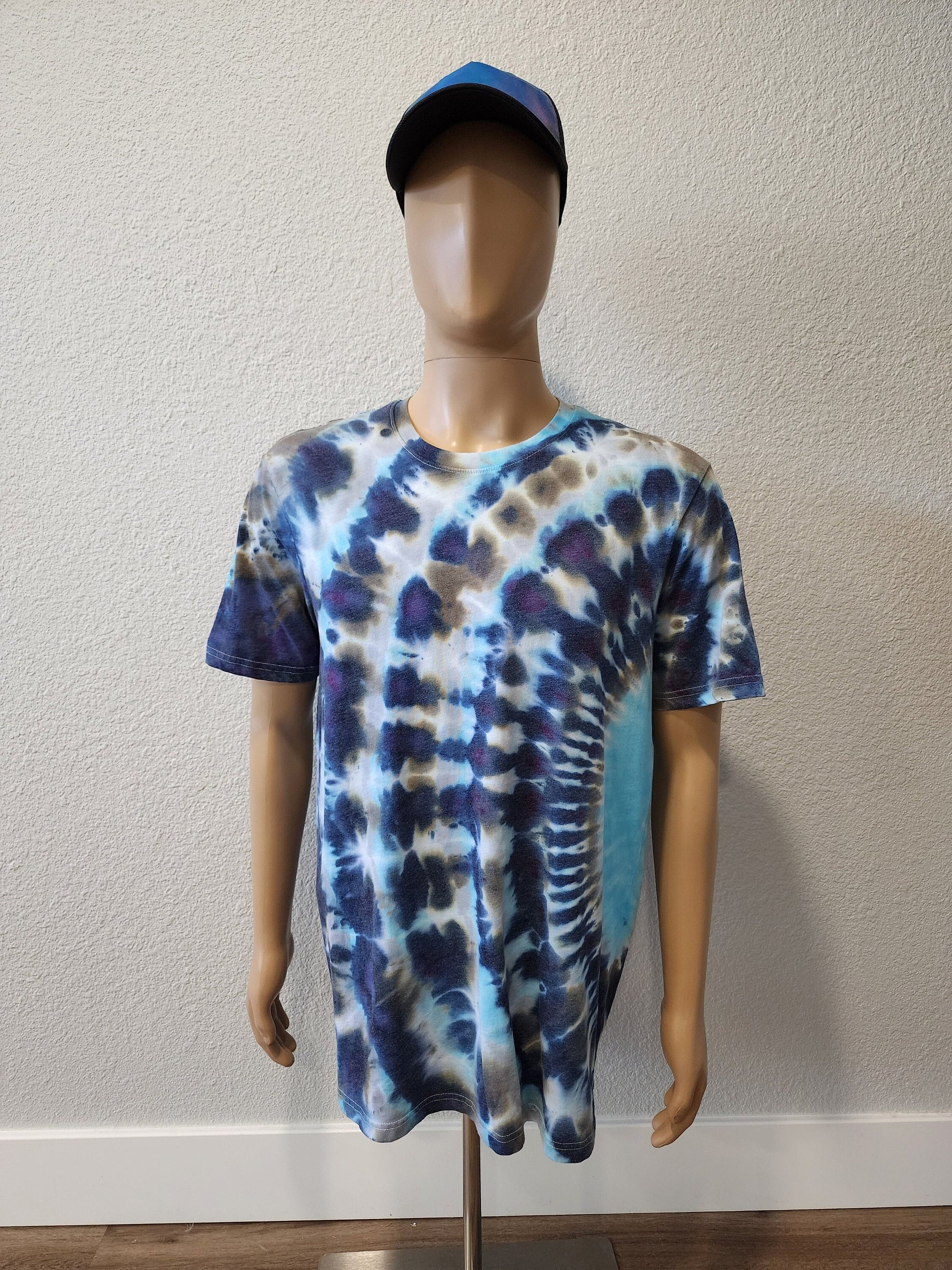 Blue & Gray Side Burst Tie Dye T Shirt Men's Size XLT
