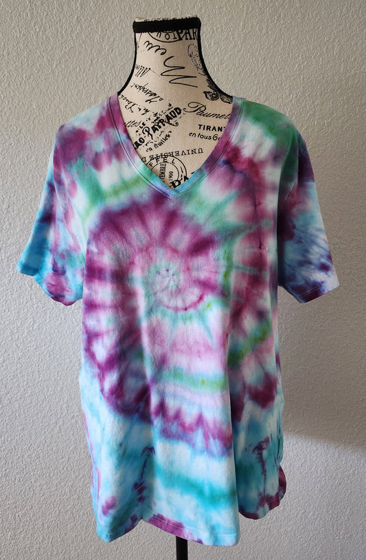 Magenta & Teal Spiral Tie Dye T Shirt Customizable Women's 2XL