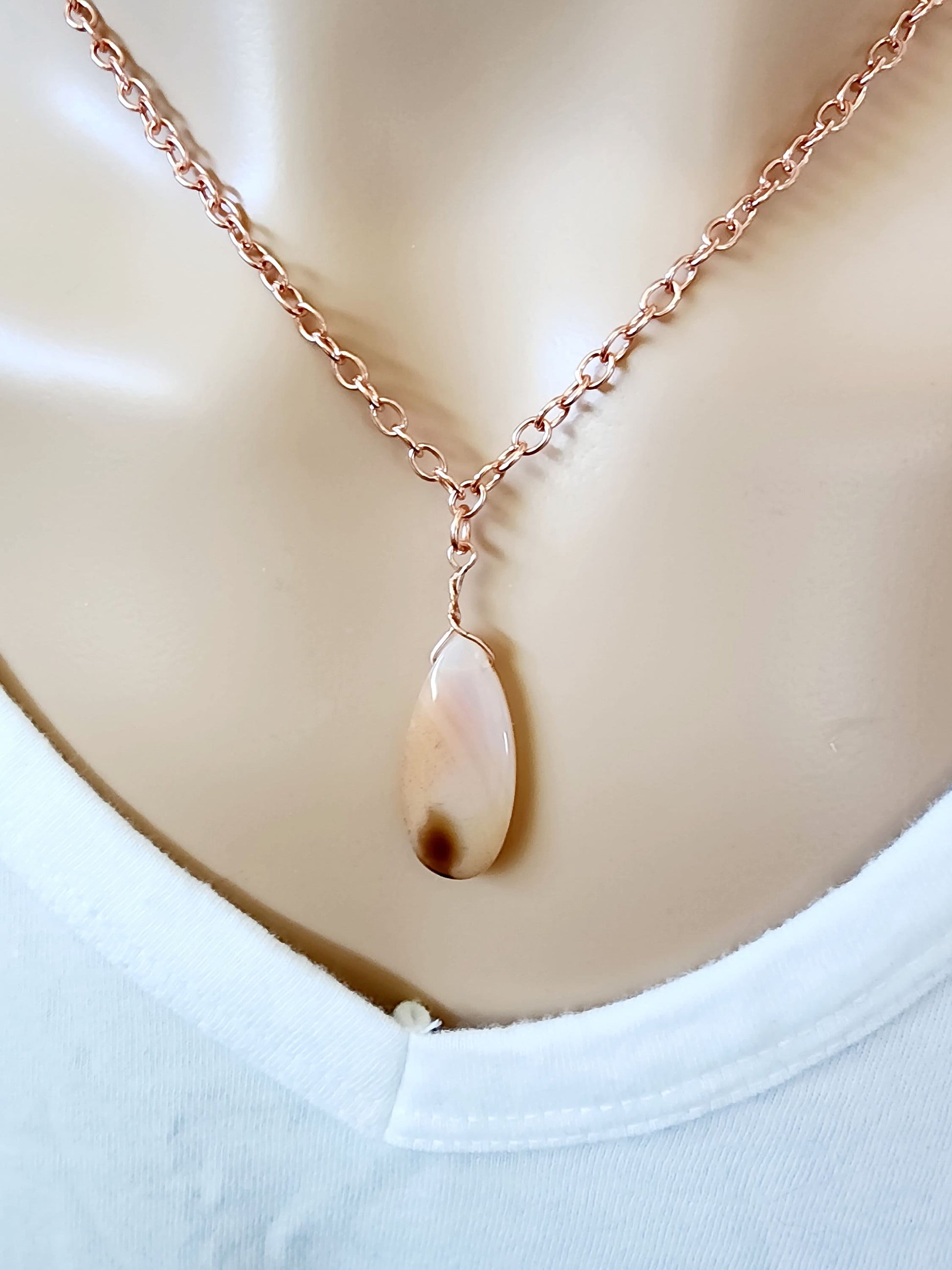Peach Selenite Tear Drop Necklace, Natural Stone Necklace