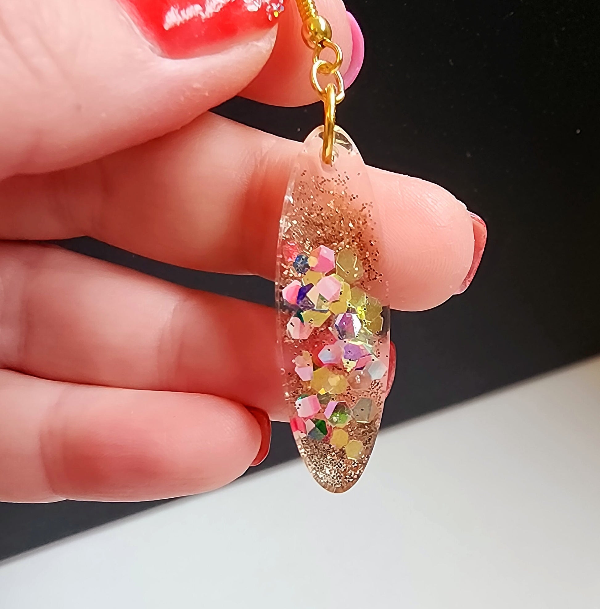 Rose Gold Glitter Drop Earrings, 1 inch or 1.5 inch