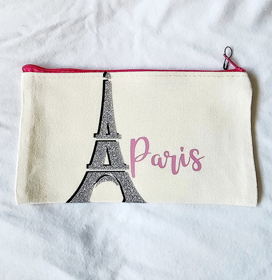 Paris Customizable Makeup Bag, Toiletry Bag, pencil bag, small zip bag