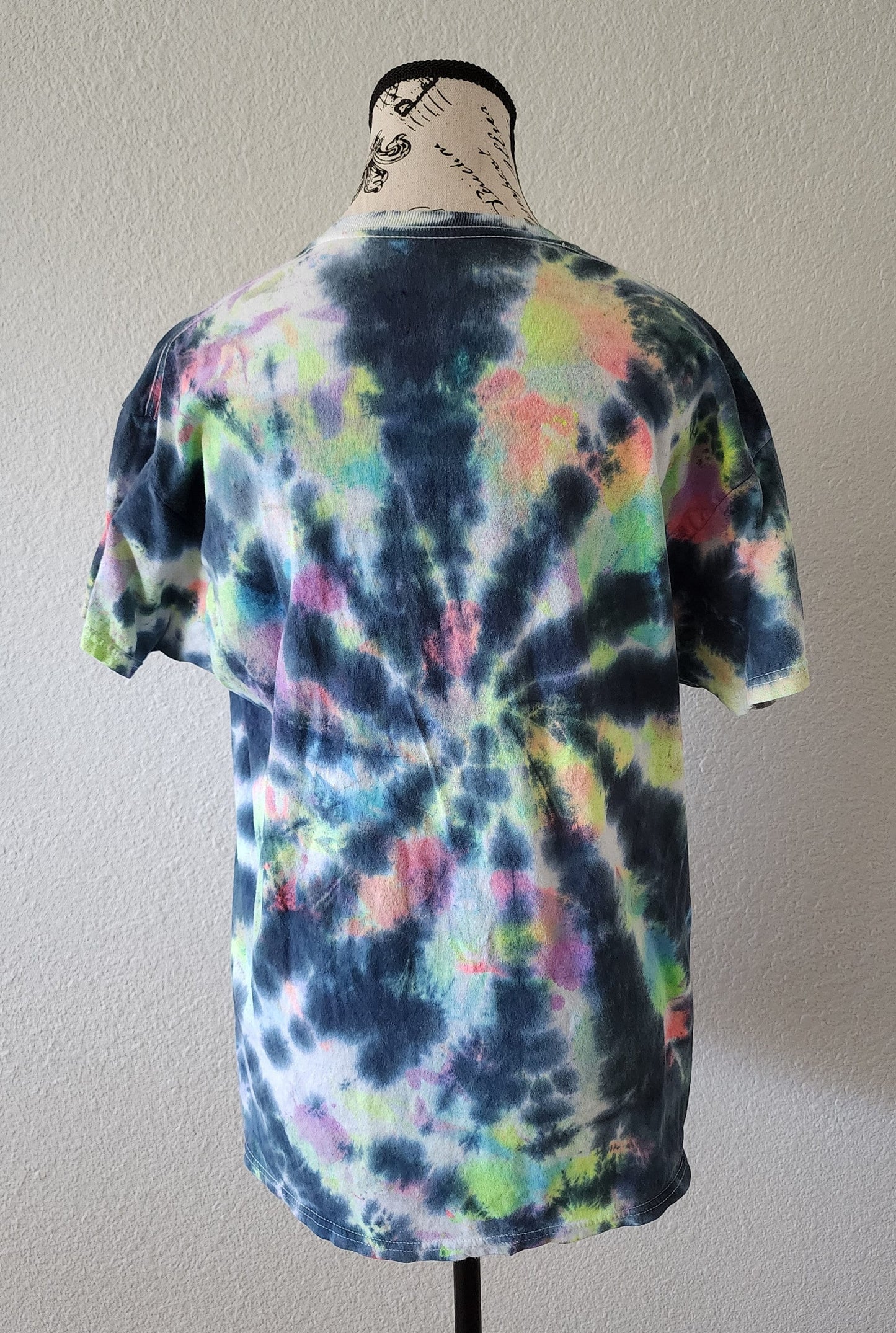 Black Spiral Neon Tie Dye T Shirt Customizable Unisex Size L