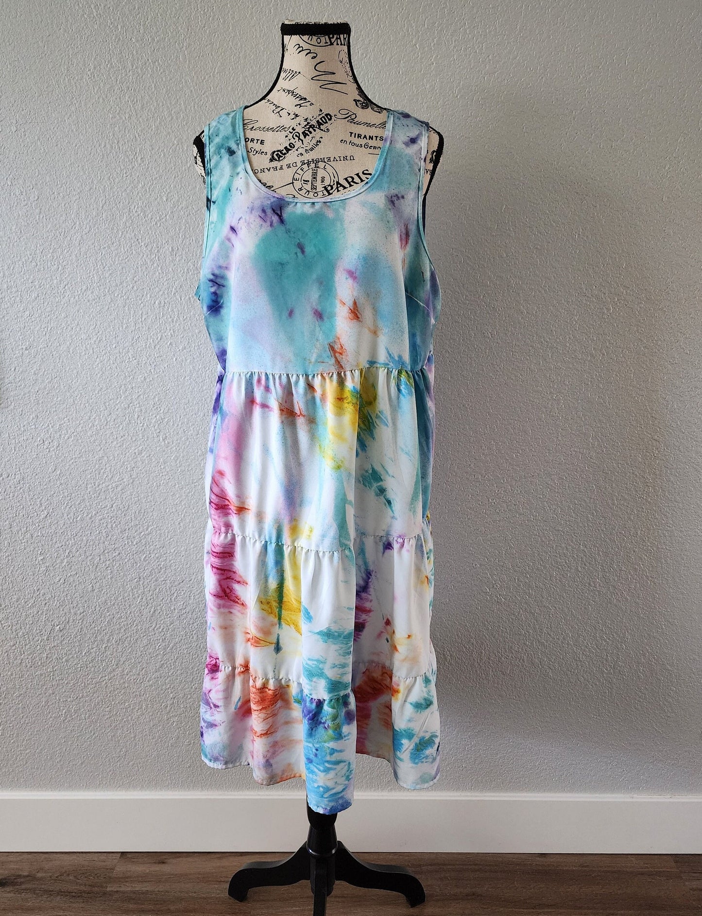 Bright Multi Color Tie Dye Tank Dress Women's Size XL