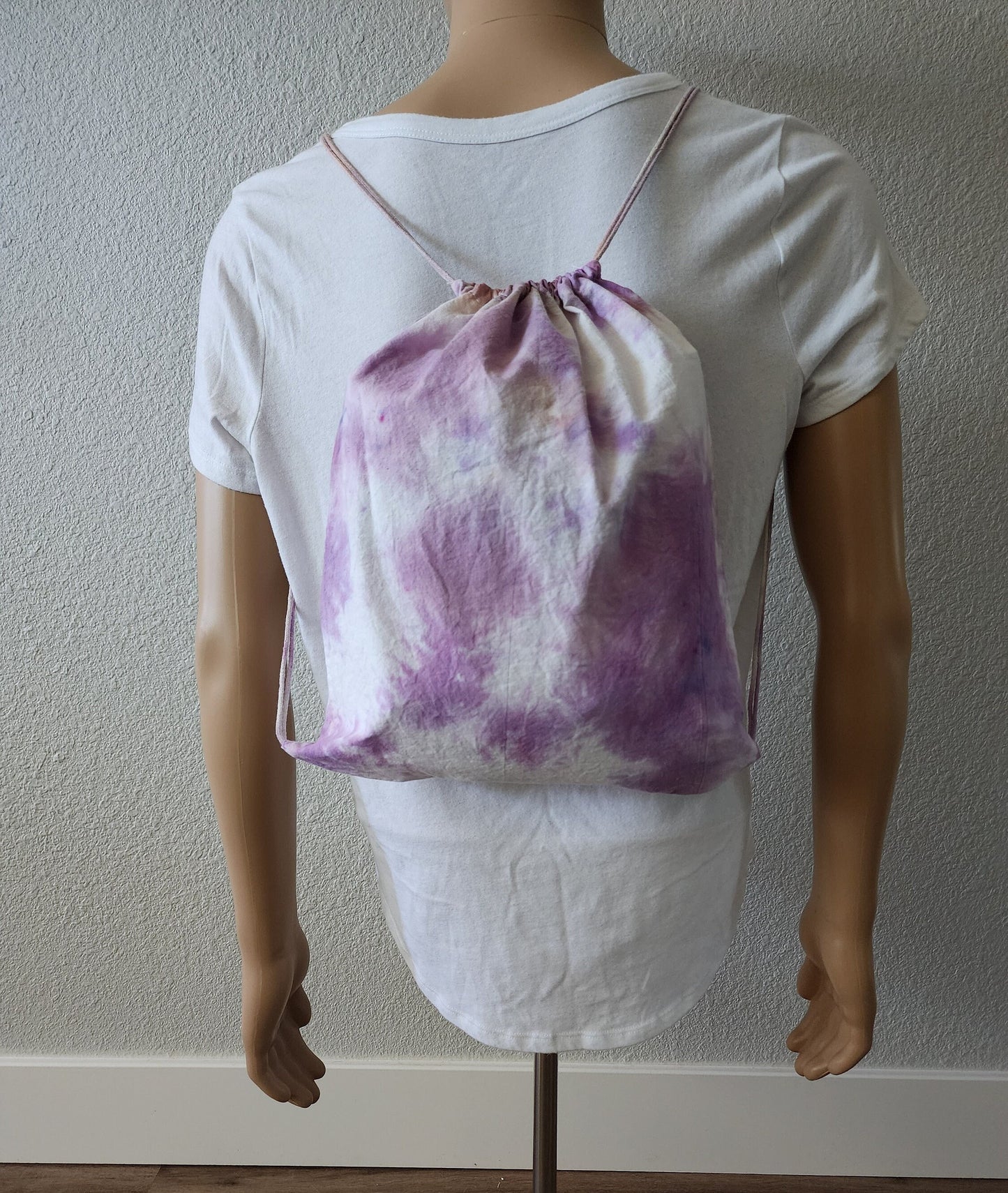 Purple and White Crumple Tie Dye Drawstring Backpack