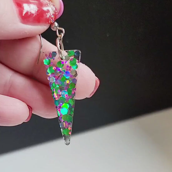 Chunky Glitter Triangle Drop Resin Earrings