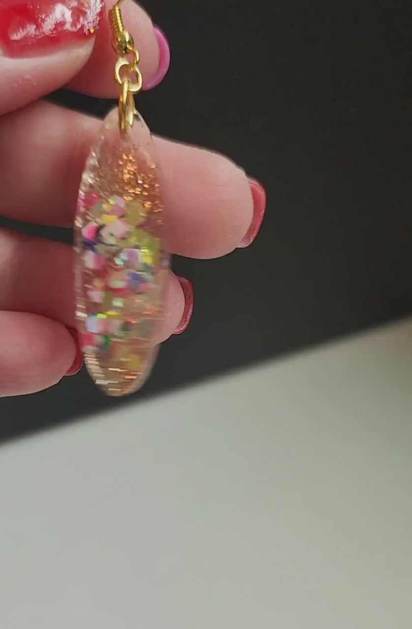 Rose Gold Glitter Drop Earrings, 1 inch or 1.5 inch