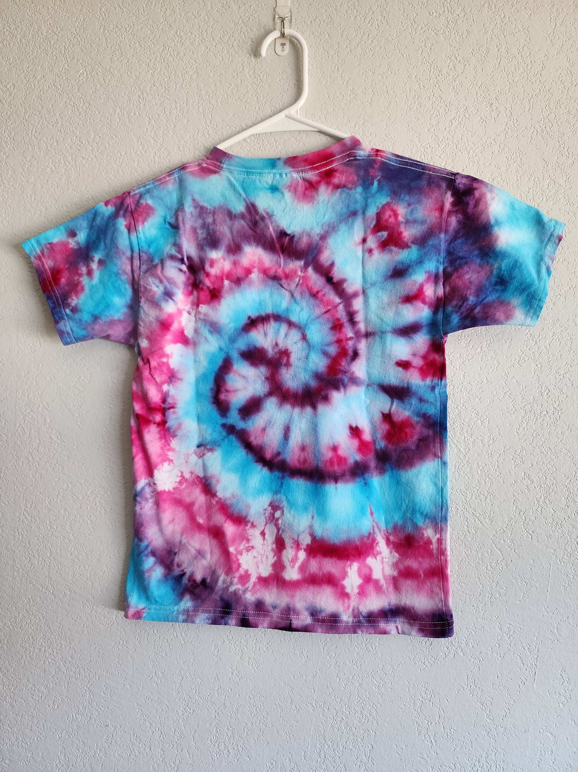 Kid's Pink & Blue Spiral Tie Dye T Shirt Customizable Size Youth M