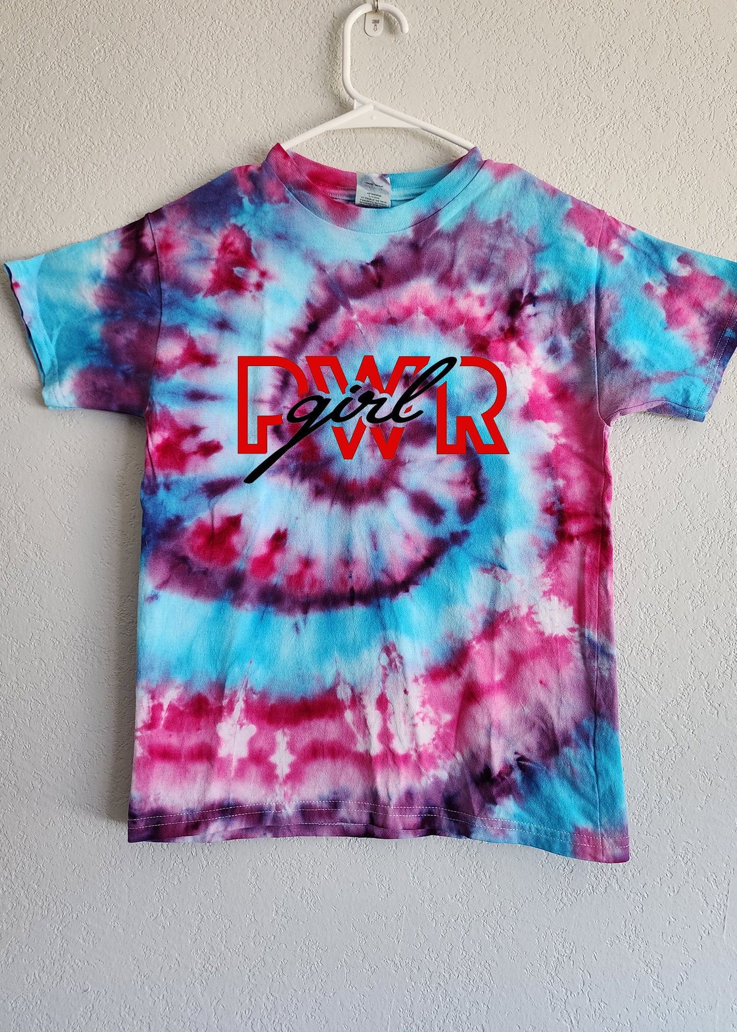 Kid's Pink & Blue Spiral Tie Dye T Shirt Customizable Size Youth M